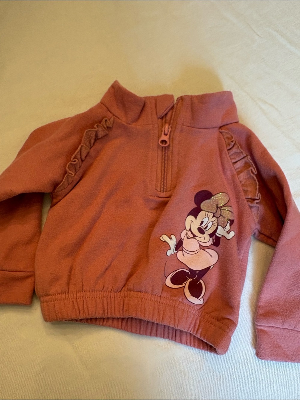 Disney Minnie Mouse Dusty Rose Ruffle Half-Zip Sweatshirt